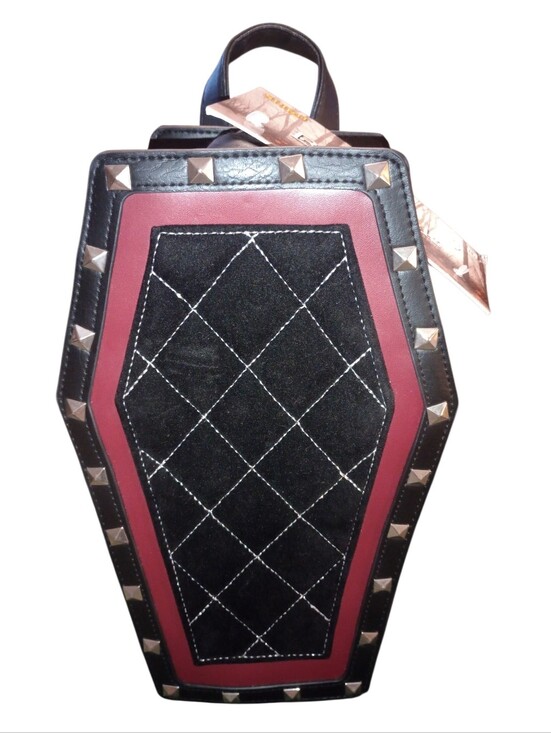 Spirit Handbags - Spirit Coffin Black and Burgundy Quilted Coffin Crossbody Bag, NWT